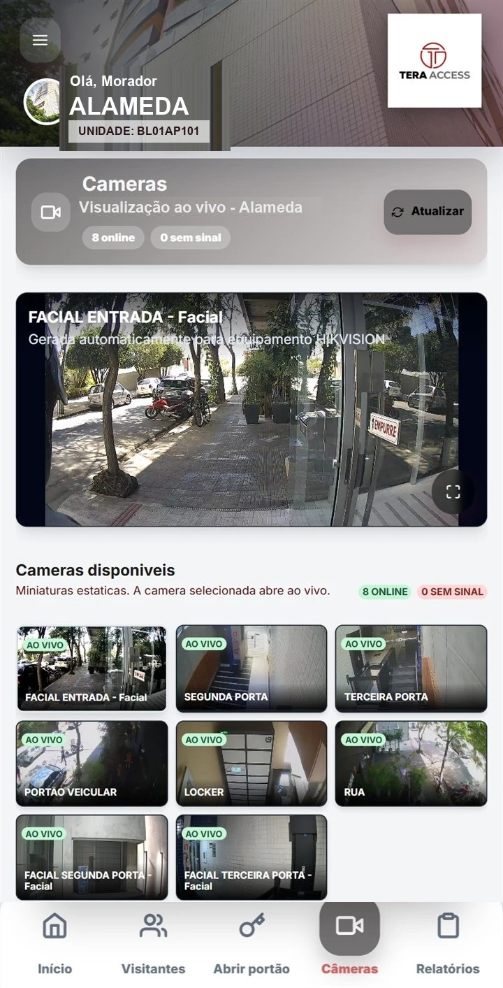 Câmeras no aplicativo do morador