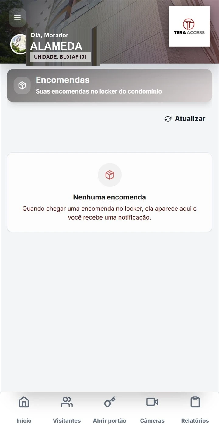 Encomendas no aplicativo do morador